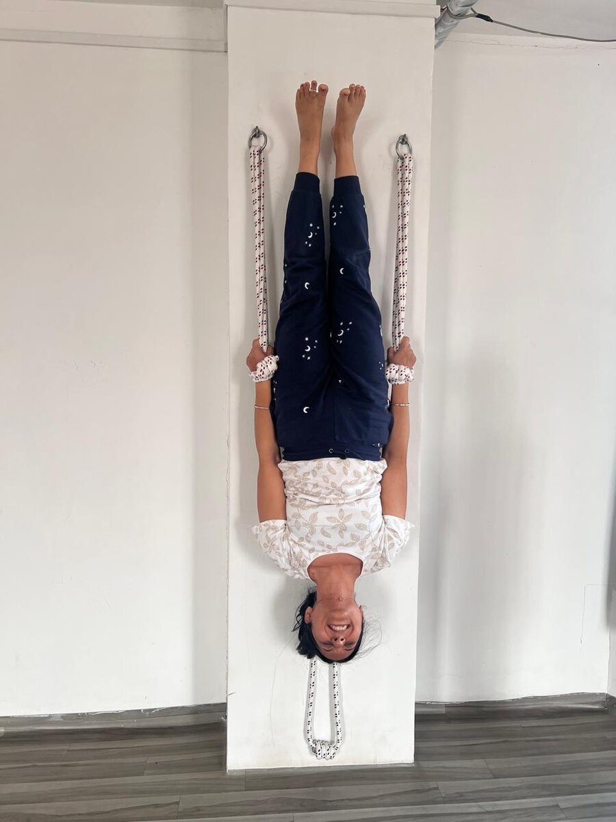 Yoga pose demonstration at YogStudio Kharghar