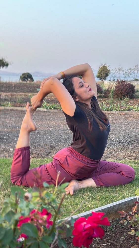 Sakshi Rai in a yoga pose at YogStudio Kharghar